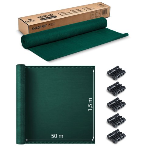 Siatka cieniująca 1,5x50m 110 g/m2 + 50 zacisków zielona