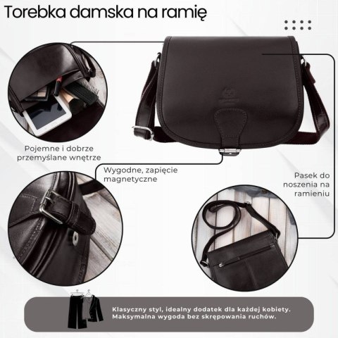 Torebka damska skórzana listonoszka ze skóry licowej brązowa Paolo Peruzzi T-39-KBR Torebka damska skórzana listonoszka ze skóry licowej brązowa Paolo Peruzzi T-39-KBR