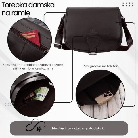 Torebka damska skórzana listonoszka ze skóry licowej brązowa Paolo Peruzzi T-39-KBR Torebka damska skórzana listonoszka ze skóry licowej brązowa Paolo Peruzzi T-39-KBR