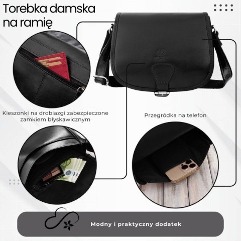 Torebka damska skórzana listonoszka ze skóry licowej czarna Paolo Peruzzi T-39-KBL Torebka damska skórzana listonoszka ze skóry licowej czarna Paolo Peruzzi T-39-KBL