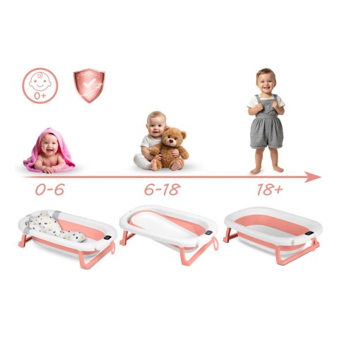 Wanienka składana dla dzieci, niemowląt ze stelażem, termometrem i wkładką Ricokids RK-287 biało-różowa Wanienka składana dla dzieci, niemowląt ze stelażem, termometrem i wkładką Ricokids RK-287 biało-różowa