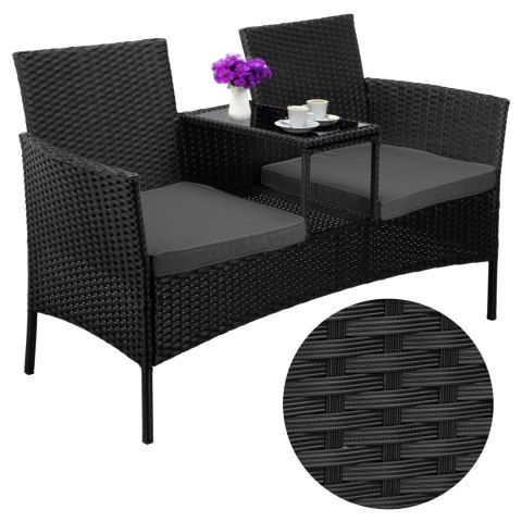 Ławka ogrodowa z technorattanu sofa CORDOBA czarna z szarymi poduszkami Ławka ogrodowa z technorattanu sofa CORDOBA czarna z szarymi poduszkami