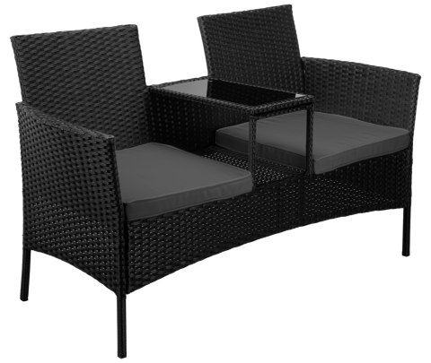 Ławka ogrodowa z technorattanu sofa CORDOBA czarna z szarymi poduszkami Ławka ogrodowa z technorattanu sofa CORDOBA czarna z szarymi poduszkami