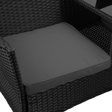 Ławka ogrodowa z technorattanu sofa CORDOBA czarna z szarymi poduszkami Ławka ogrodowa z technorattanu sofa CORDOBA czarna z szarymi poduszkami