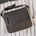 Torba męska na ramię na laptopa ze skóry naturalnej i canvasu brązowa Paolo Peruzzi AY-02-BR