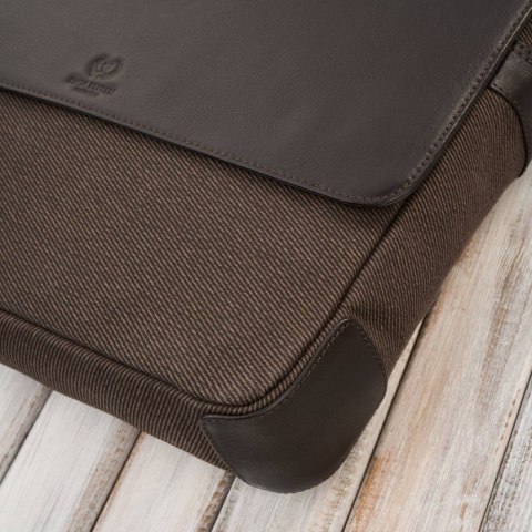 Torba męska na ramię na laptopa ze skóry naturalnej i canvasu brązowa Paolo Peruzzi AY-02-BR Torba męska na ramię na laptopa ze skóry naturalnej i canvasu brązowa Paolo Peruzzi AY-02-BR