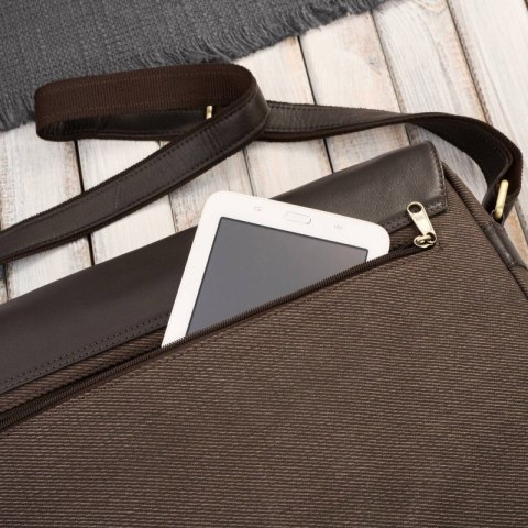 Torba męska na ramię na laptopa ze skóry naturalnej i canvasu brązowa Paolo Peruzzi AY-02-BR Torba męska na ramię na laptopa ze skóry naturalnej i canvasu brązowa Paolo Peruzzi AY-02-BR