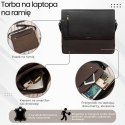 Torba męska na ramię na laptopa ze skóry naturalnej i canvasu brązowa Paolo Peruzzi AY-02-BR