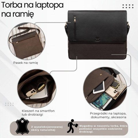 Torba męska na ramię na laptopa ze skóry naturalnej i canvasu brązowa Paolo Peruzzi AY-02-BR Torba męska na ramię na laptopa ze skóry naturalnej i canvasu brązowa Paolo Peruzzi AY-02-BR