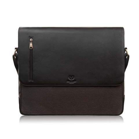 Torba męska na ramię na laptopa ze skóry naturalnej i canvasu brązowa Paolo Peruzzi AY-02-BR Torba męska na ramię na laptopa ze skóry naturalnej i canvasu brązowa Paolo Peruzzi AY-02-BR