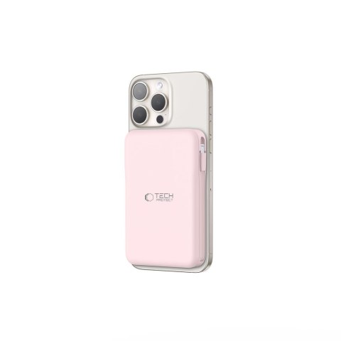 Powerbank 10000 mAh USB-A USB-C z kablami USB-C iPhone Lightning MagSafe - różowy Powerbank 10000 mAh USB-A USB-C z kablami USB-C iPhone Lightning MagSafe - różowy