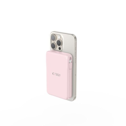 Powerbank 10000 mAh USB-A USB-C z kablami USB-C iPhone Lightning MagSafe - różowy Powerbank 10000 mAh USB-A USB-C z kablami USB-C iPhone Lightning MagSafe - różowy