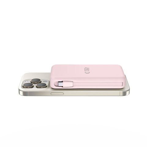 Powerbank 10000 mAh USB-A USB-C z kablami USB-C iPhone Lightning MagSafe - różowy Powerbank 10000 mAh USB-A USB-C z kablami USB-C iPhone Lightning MagSafe - różowy