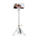 Selfie stick kijek do zdjęć Bluetooth z tripodem pilotem i głowicą 180 do 148cm - biały