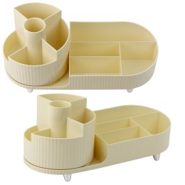 Organizer Wielofunkcyjny Na Kosmetyki Biurko Obrotowy Pojemny Beżowy