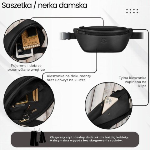 Saszetka nerka damska wielofunkcyjna duża czarna Paolo Peruzzi AY-14-BL Saszetka nerka damska wielofunkcyjna duża czarna Paolo Peruzzi AY-14-BL
