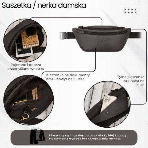 Saszetka nerka damska wielofunkcyjna duża klasyczna brązowa Paolo Peruzzi AY-14-BR Saszetka nerka damska wielofunkcyjna duża klasyczna brązowa Paolo Peruzzi AY-14-BR
