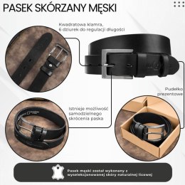 Pasek męski skórzany premium z klasyczną klamrą elegancki czarny 120 cm Paolo Peruzzi PG-10-BL-120