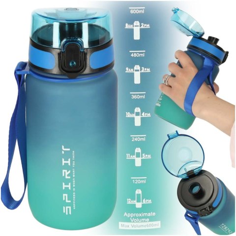Butelka na wodę bidon ze słomką uchwytem sportowy 600ml niebiesko-zielony Butelka na wodę bidon ze słomką uchwytem sportowy 600ml niebiesko-zielony