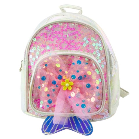 Plecak Dziecięcy Cekiny Tiulowa Kokarda Biały 20cm 3,8L Plecak Dziecięcy Cekiny Tiulowa Kokarda Biały 20cm 3,8L