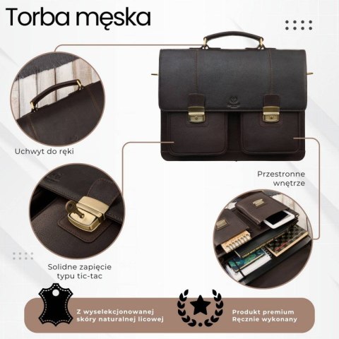 Teczka męska na dokumenty skórzana aktówka podróżna Paolo Peruzzi AY-03-BR Teczka męska na dokumenty skórzana aktówka podróżna Paolo Peruzzi AY-03-BR