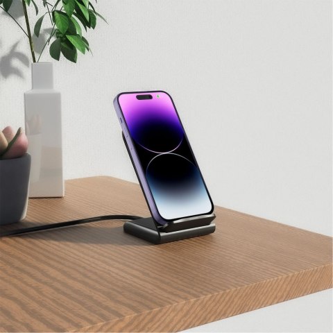 Ładowarka indukcyjna do smartfona w formie stojaka 15W - czarna Ładowarka indukcyjna do smartfona w formie stojaka 15W - czarna