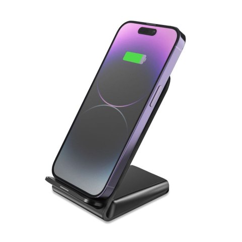 Ładowarka indukcyjna do smartfona w formie stojaka 15W - czarna Ładowarka indukcyjna do smartfona w formie stojaka 15W - czarna