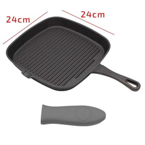 PATELNIA GRILLOWA ŻELIWNA 24cm Z SILIKONOWĄ NAKŁADKĄ 2668 PATELNIA GRILLOWA ŻELIWNA 24cm Z SILIKONOWĄ NAKŁADKĄ 2668