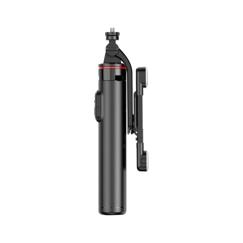 Selfie stick teleskopowy z pilotem + 2x lampka LED stojak tripod na telefon 1.3m - czarny Selfie stick teleskopowy z pilotem + 2x lampka LED stojak tripod na telefon 1.3m - czarny