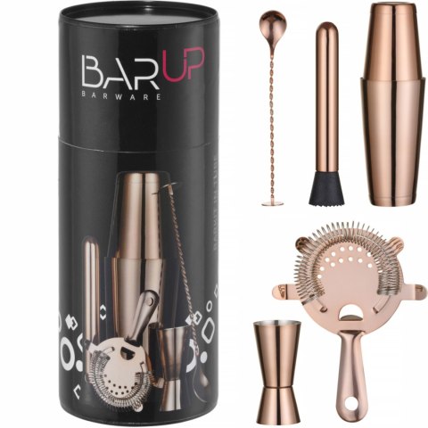 Zestaw barmański w tubie shaker jigger sitko muddler łyżka - miedziany