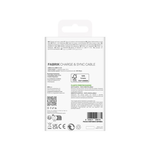 Kabel przewód USB-A - USB-C w oplocie Fabrik 10W 1.5m - beżowy Kabel przewód USB-A - USB-C w oplocie Fabrik 10W 1.5m - beżowy