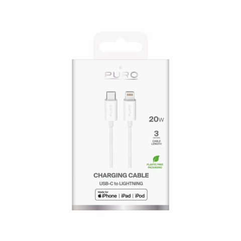 Kabel przewód USB-C - iPhone Lightning TPE 20W 3m - biały Kabel przewód USB-C - iPhone Lightning TPE 20W 3m - biały
