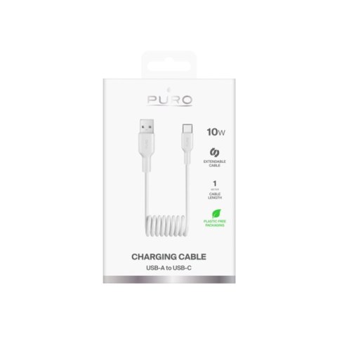 Kabel przewód spiralny USB-A - USB-C 10W 1m - biały Kabel przewód spiralny USB-A - USB-C 10W 1m - biały