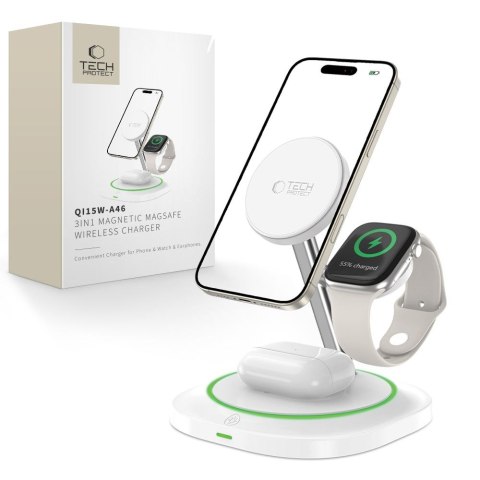 Ładowarka indukcyjna 3w1 do smartfona smartwatcha słuchawek Magnetic MagSafe - biała Ładowarka indukcyjna 3w1 do smartfona smartwatcha słuchawek Magnetic MagSafe - biała