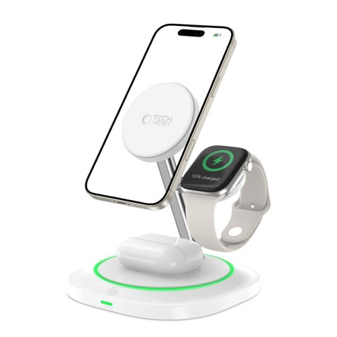 Ładowarka indukcyjna 3w1 do smartfona smartwatcha słuchawek Magnetic MagSafe - biała Ładowarka indukcyjna 3w1 do smartfona smartwatcha słuchawek Magnetic MagSafe - biała