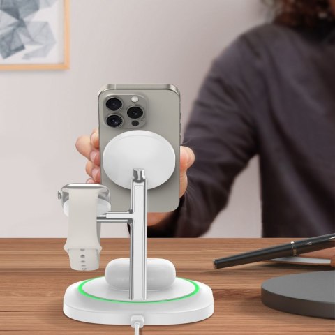 Ładowarka indukcyjna 3w1 do smartfona smartwatcha słuchawek Magnetic MagSafe - biała Ładowarka indukcyjna 3w1 do smartfona smartwatcha słuchawek Magnetic MagSafe - biała