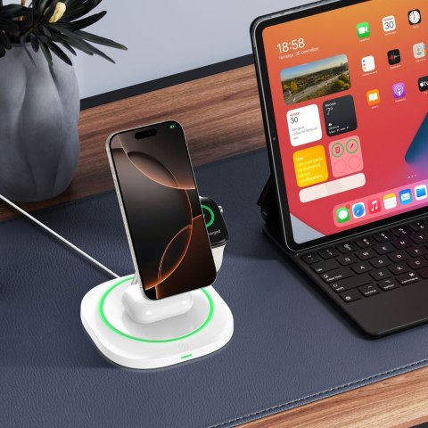Ładowarka indukcyjna 3w1 do smartfona smartwatcha słuchawek Magnetic MagSafe - biała Ładowarka indukcyjna 3w1 do smartfona smartwatcha słuchawek Magnetic MagSafe - biała