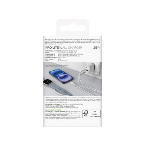 Ładowarka sieciowa USB-A USB-C z kablem USB-C 25W 1.2m - biała Ładowarka sieciowa USB-A USB-C z kablem USB-C 25W 1.2m - biała