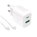 Ładowarka sieciowa USB-A USB-C z kablem USB-C 30W 1.2m - biała