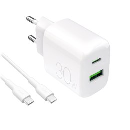Ładowarka sieciowa USB-A USB-C z kablem USB-C 30W 1.2m - biała
