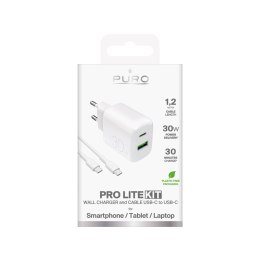Ładowarka sieciowa USB-A USB-C z kablem USB-C 30W 1.2m - biała
