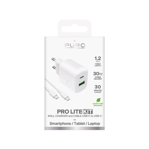 Ładowarka sieciowa USB-A USB-C z kablem USB-C 30W 1.2m - biała Ładowarka sieciowa USB-A USB-C z kablem USB-C 30W 1.2m - biała