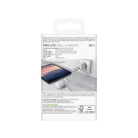 Ładowarka sieciowa USB-A USB-C z kablem USB-C 30W 1.2m - biała Ładowarka sieciowa USB-A USB-C z kablem USB-C 30W 1.2m - biała