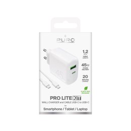 Ładowarka sieciowa USB-C USB-A PD z kablem USB-C 45W - biała