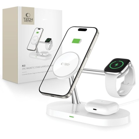 3w1Ładowarka indukcyjna na smartfon słuchawki smartwatch z MagSafe - biała 3w1Ładowarka indukcyjna na smartfon słuchawki smartwatch z MagSafe - biała