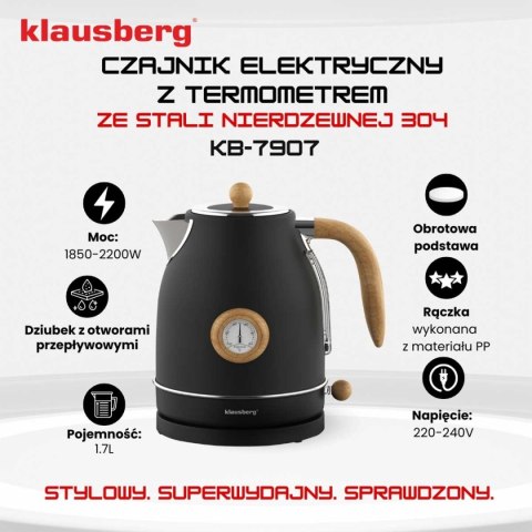 CZAJNIK ELEKTRYCZNY 1,7L Z TERMOMETREM KLAUSBERG KB-7907 RETRO CZAJNIK ELEKTRYCZNY 1,7L Z TERMOMETREM KLAUSBERG KB-7907 RETRO