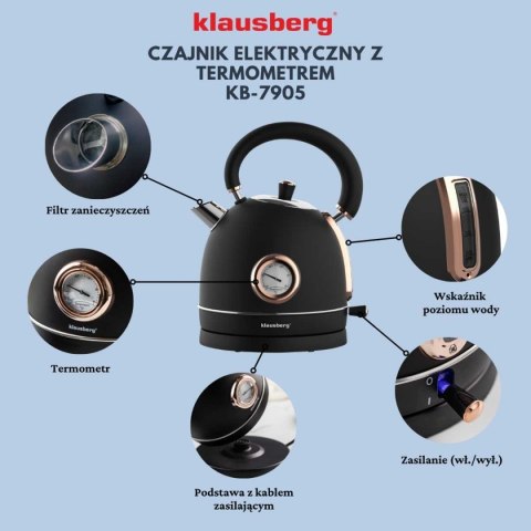 CZAJNIK ELEKTRYCZNY 1,8L Z TERMOMETREM KLAUSBERG KB-7905 RETRO CZAJNIK ELEKTRYCZNY 1,8L Z TERMOMETREM KLAUSBERG KB-7905 RETRO