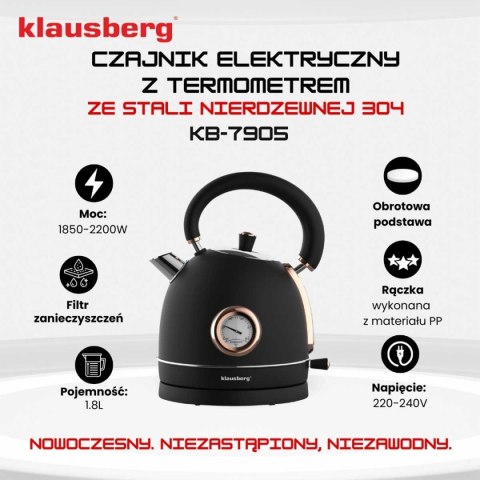 CZAJNIK ELEKTRYCZNY 1,8L Z TERMOMETREM KLAUSBERG KB-7905 RETRO CZAJNIK ELEKTRYCZNY 1,8L Z TERMOMETREM KLAUSBERG KB-7905 RETRO