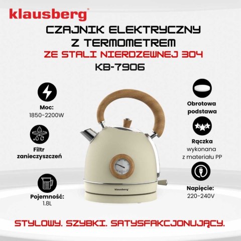 CZAJNIK ELEKTRYCZNY 1,8L Z TERMOMETREM KLAUSBERG KB-7906 RETRO CZAJNIK ELEKTRYCZNY 1,8L Z TERMOMETREM KLAUSBERG KB-7906 RETRO