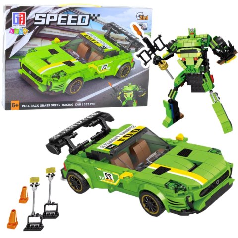 Klocki Konstrukcyjne Auto Robot 2w1 Żółto-Zielony Napęd 352 el. Klocki Konstrukcyjne Auto Robot 2w1 Żółto-Zielony Napęd 352 el.